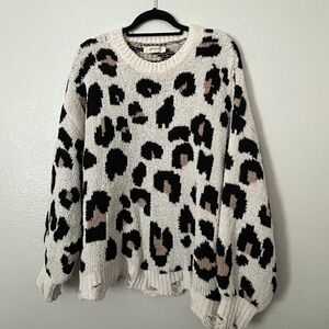 Arula a beautiful soul leopard heavy distressed sweater